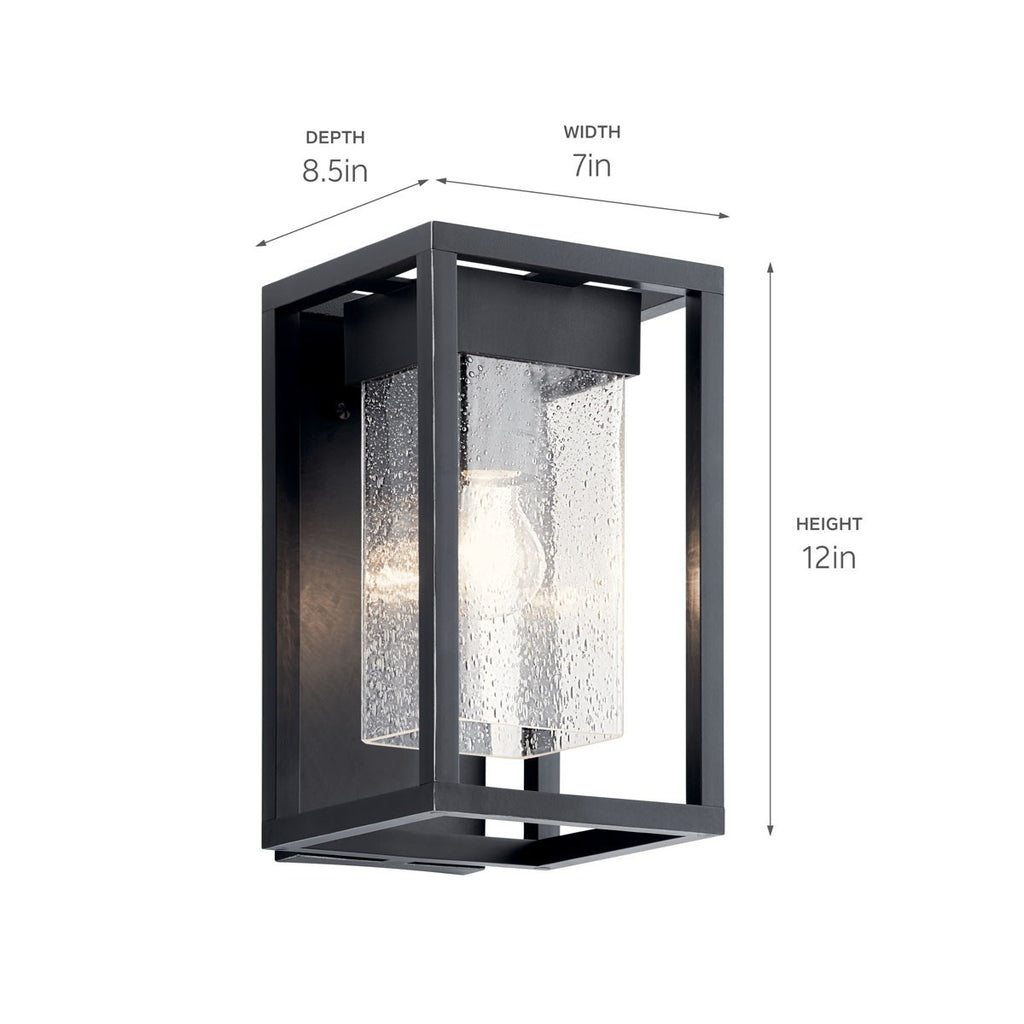 KICHLER 59060BSL Mercer 12 Inch 1 Light Outdoor Wall Light With Clear Seeded Glass In Black Finish