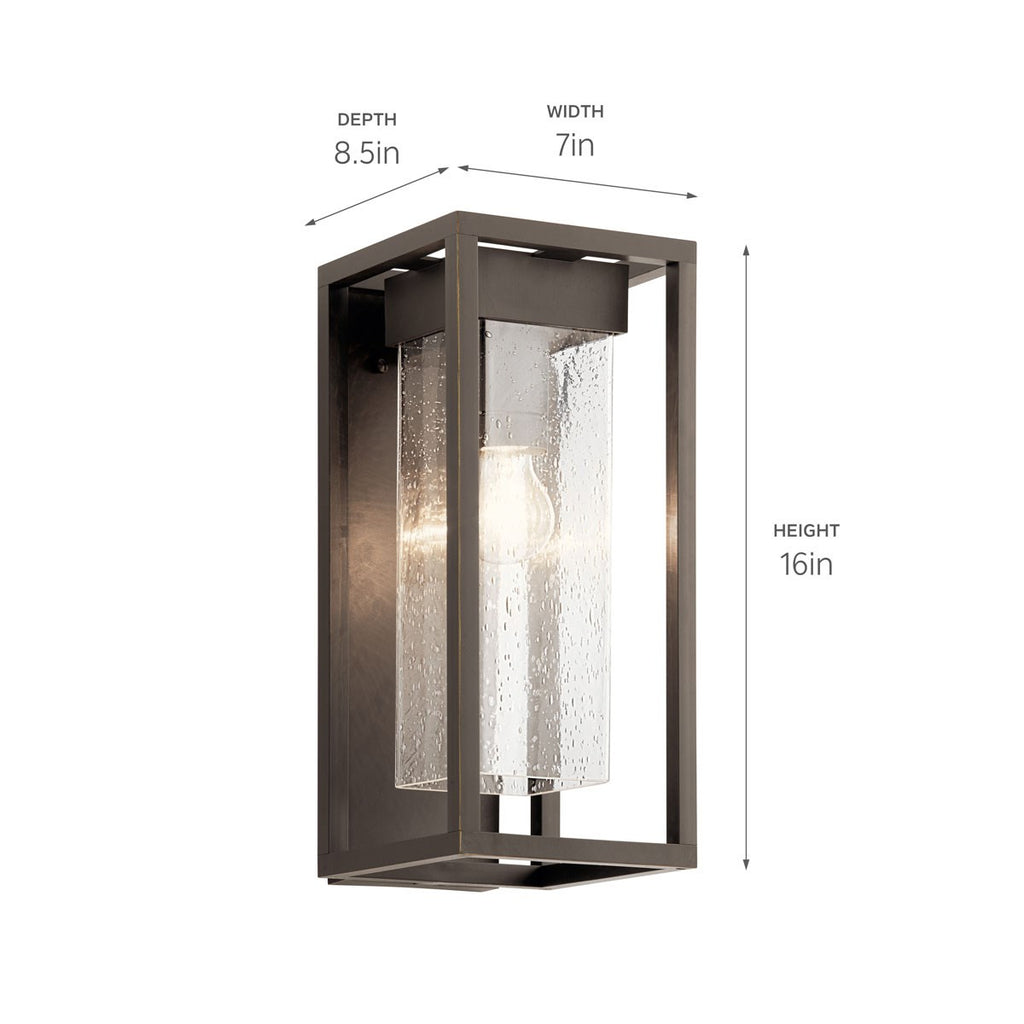 KICHLER 59061OZ Mercer 16 Inch 1 Light Outdoor Wall Light With Clear Seeded Glass In Olde Bronze