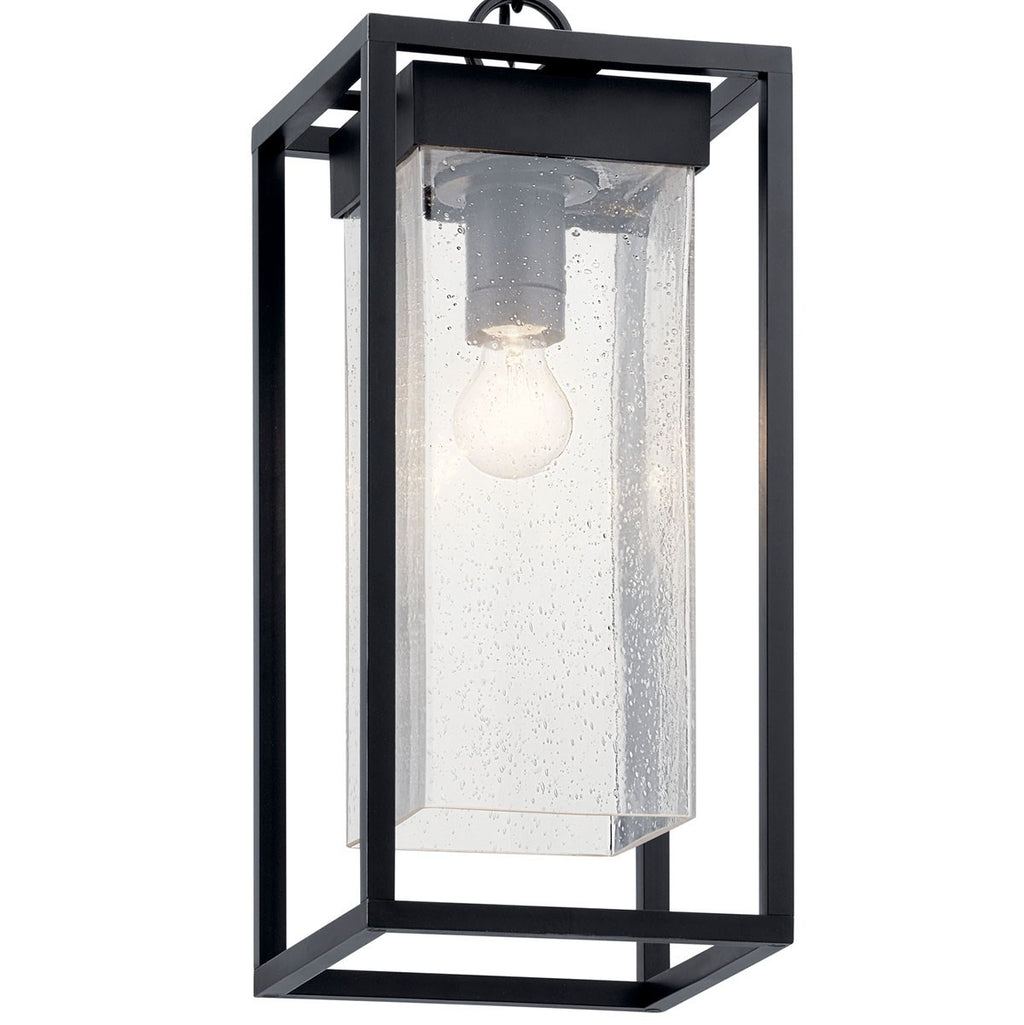 KICHLER 59064BSL Mercer 24 Inch 1 Light Outdoor Pendant With Clear Seeded Glass In Black Finish