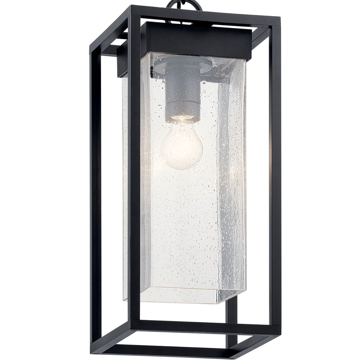 KICHLER 59064BSL Mercer 24 Inch 1 Light Outdoor Pendant With Clear Seeded Glass In Black Finish