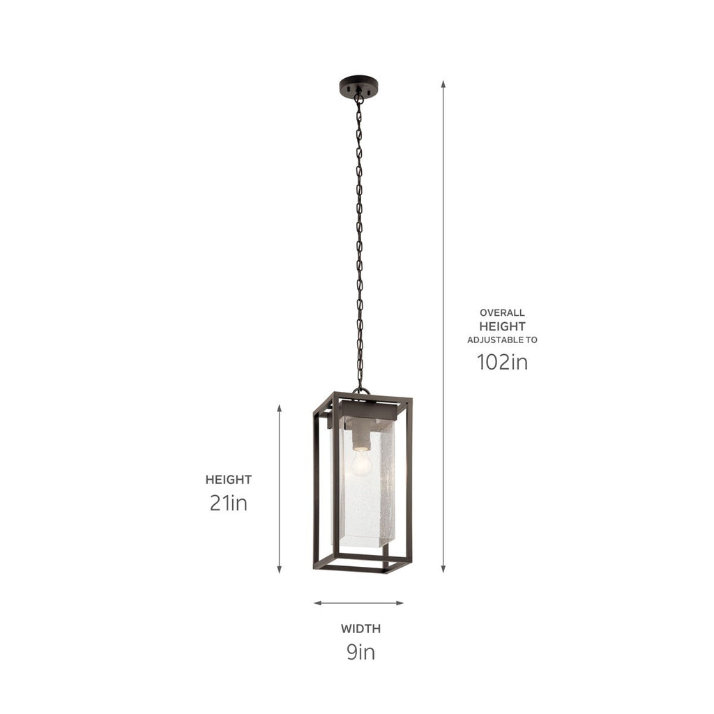 KICHLER 59064OZ Mercer 24 Inch 1 Light Outdoor Pendant With Clear Seeded Glass In Olde Bronze