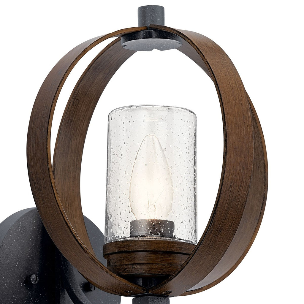 KICHLER 59066AUB The Grand Bank 13" 1 Light Outdoor Wall Light Auburn Stained Wood and Distressed Black Metal