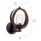 KICHLER 59066AUB The Grand Bank 13" 1 Light Outdoor Wall Light Auburn Stained Wood and Distressed Black Metal