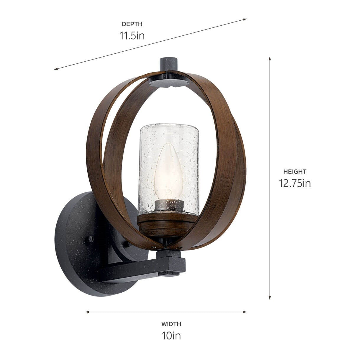 KICHLER 59066AUB The Grand Bank 13" 1 Light Outdoor Wall Light Auburn Stained Wood and Distressed Black Metal