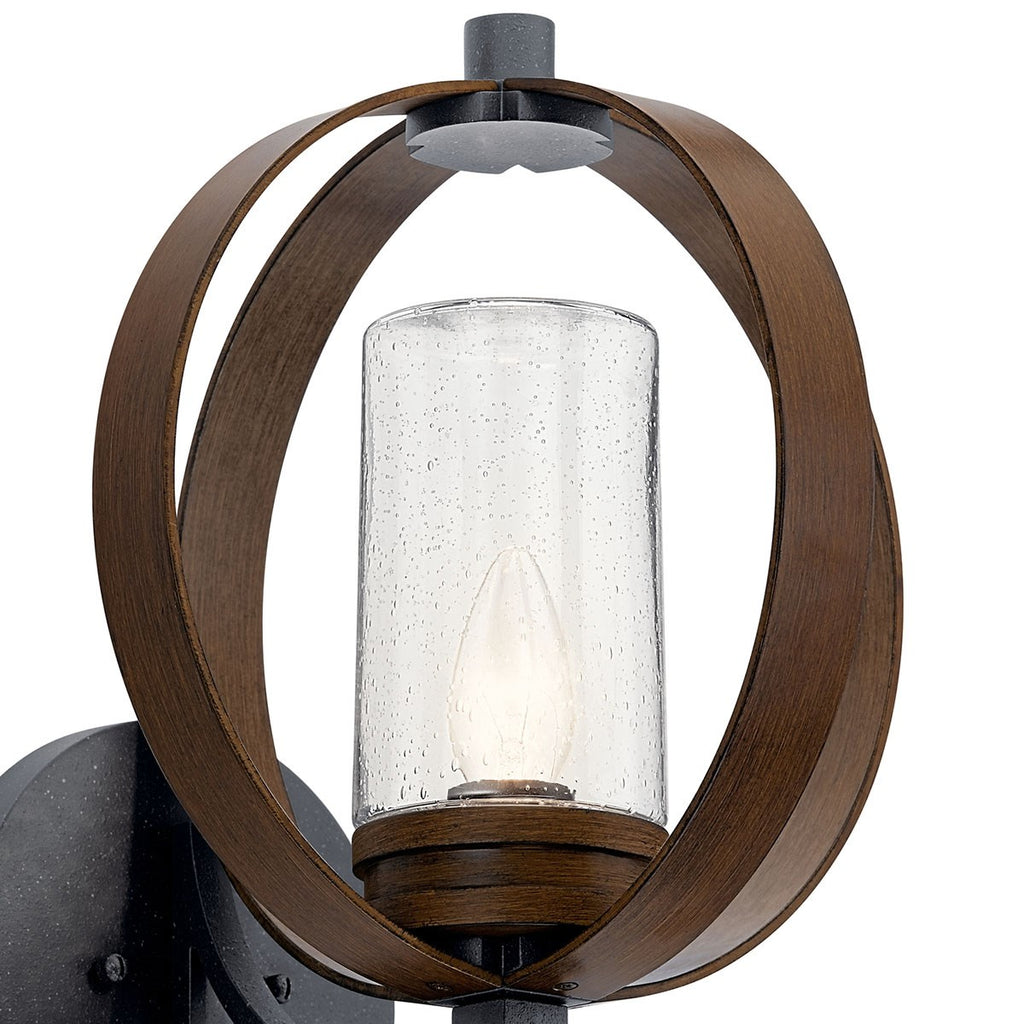 KICHLER 59067AUB The Grand Bank 15" 1 Light Outdoor Wall Light Auburn Stained Wood and Distressed Black Metal