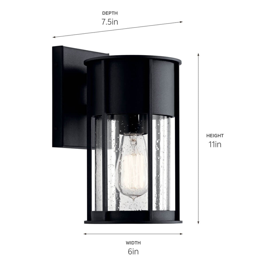 KICHLER 59079BKT Camillo 11" 1 Light Wall Light With Clear Seeded Glass Black