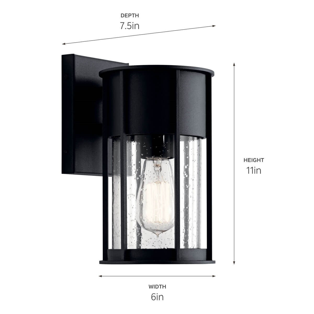 KICHLER 59079BKT Camillo 11" 1 Light Wall Light With Clear Seeded Glass Black