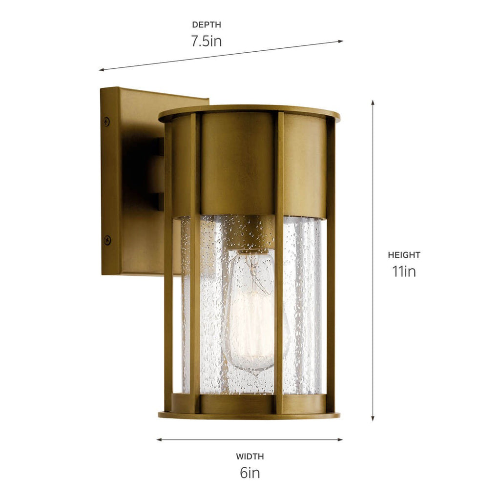 KICHLER 59079NBR Camillo 11" 1 Light Wall Light With Clear Seeded Glass Natural Brass