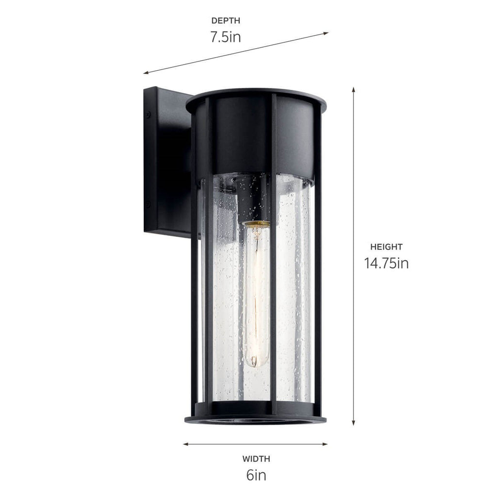 KICHLER 59080BKT Camillo 15" 1 Light Wall Light With Clear Seeded Glass Black