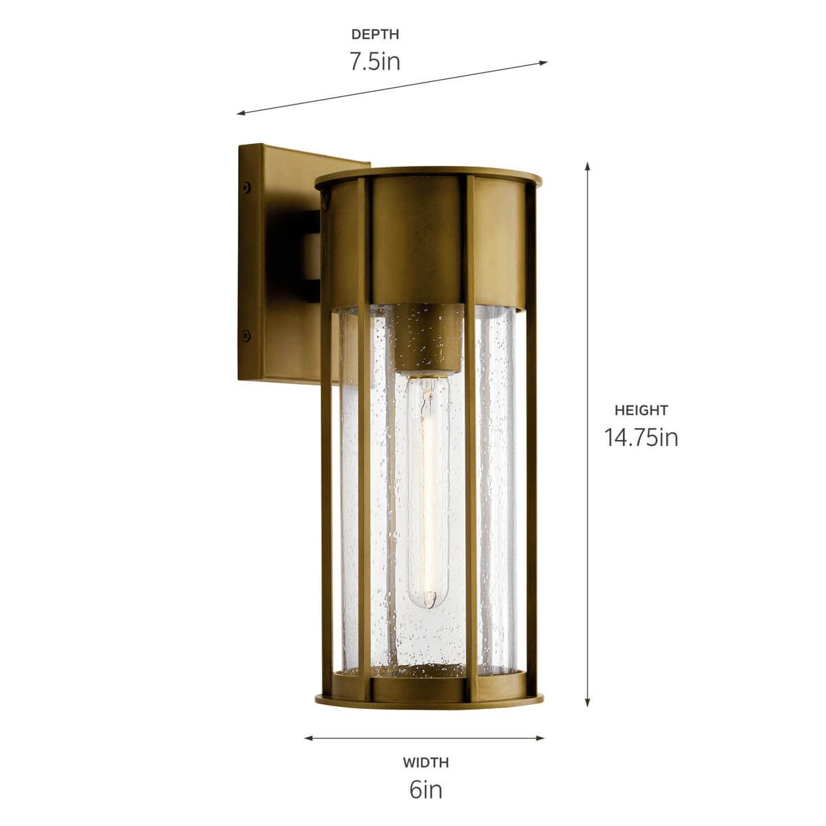 KICHLER 59080NBR Camillo 15" 1 Light Wall Light With Clear Seeded Glass Natural Brass