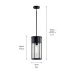 KICHLER 59082BKT Camillo 18" 1 Light Hanging Pendant With Clear Seeded Glass Black