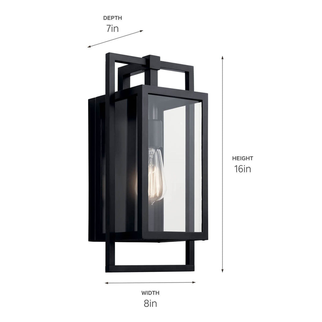 KICHLER 59086BK Goson 16" 1 Light Wall Light With Clear Glass Black