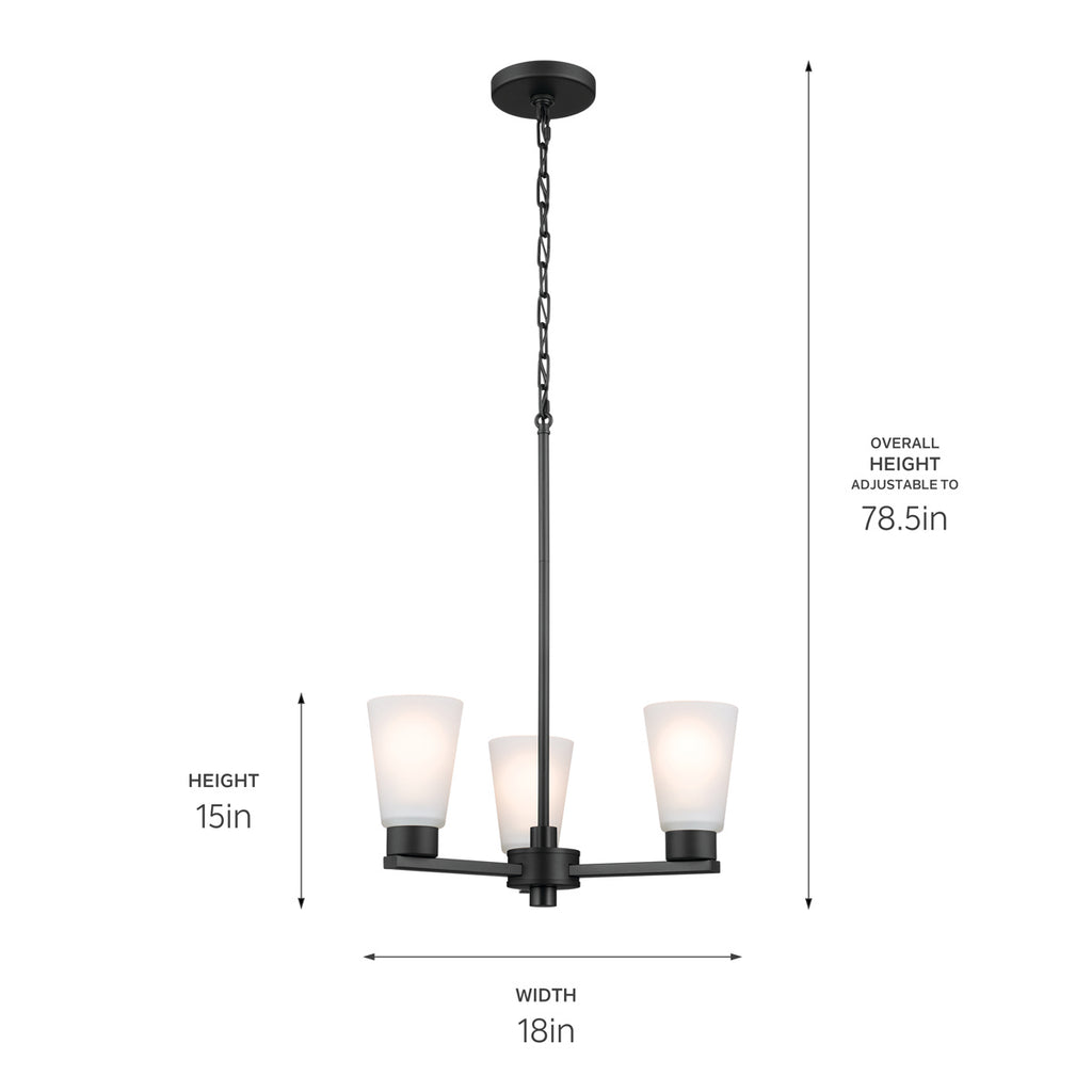 KICHLER 52435BK Stamos Chandelier 3 Light - Black