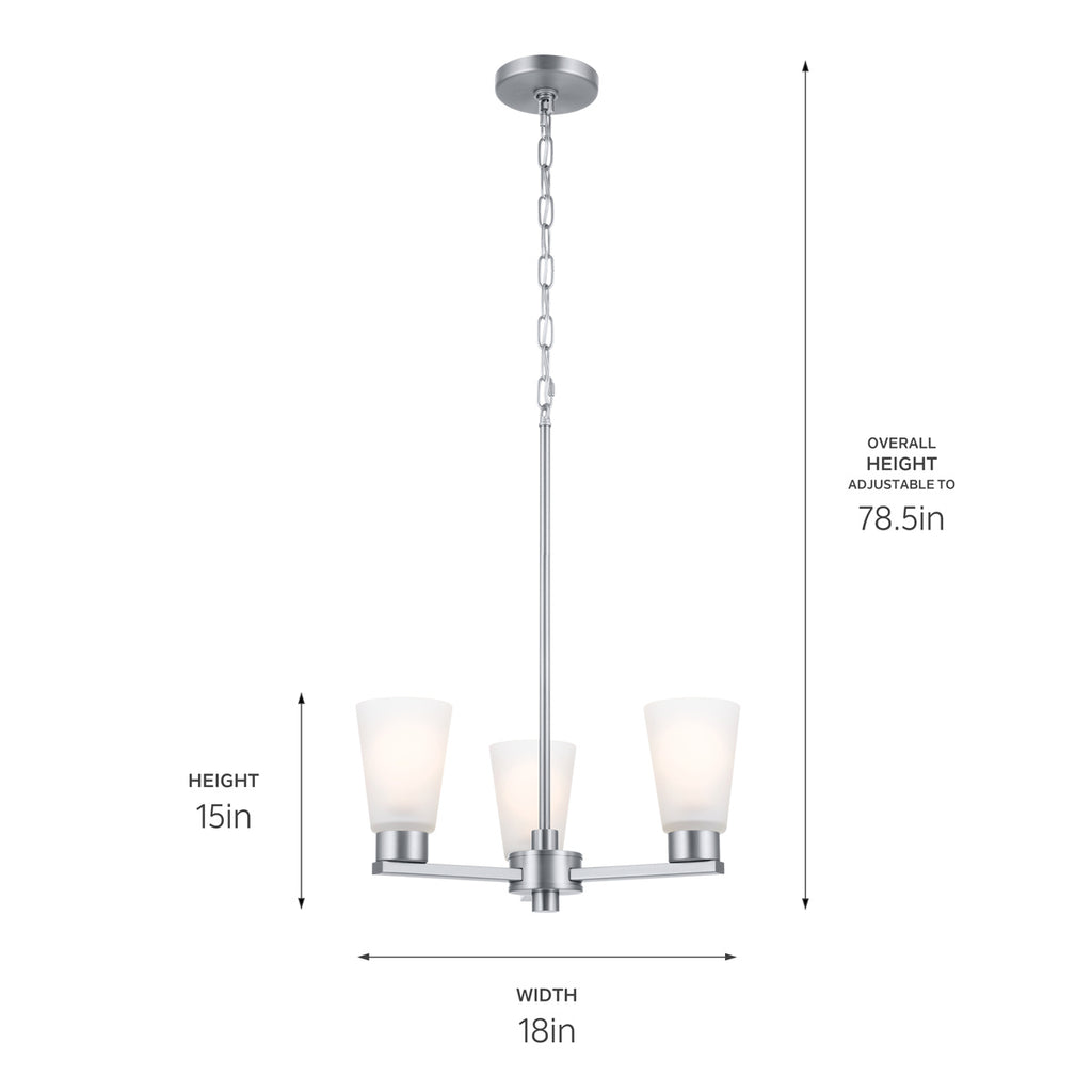 KICHLER 52435NI Stamos Chandelier 3 Light - Brushed Nickel