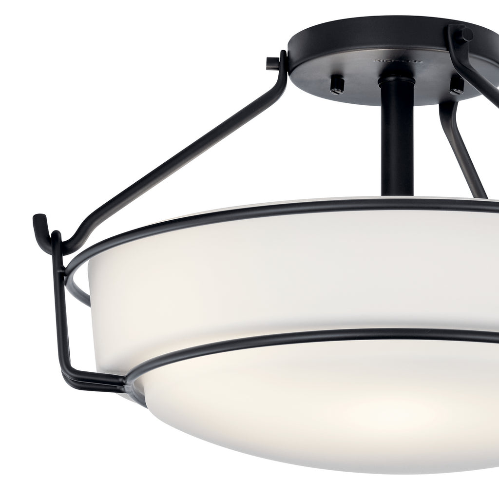 KICHLER 44085BK Alkire 16.5" 3 Light Semi Flush With Satin Etched White Glass In Olde Bronze