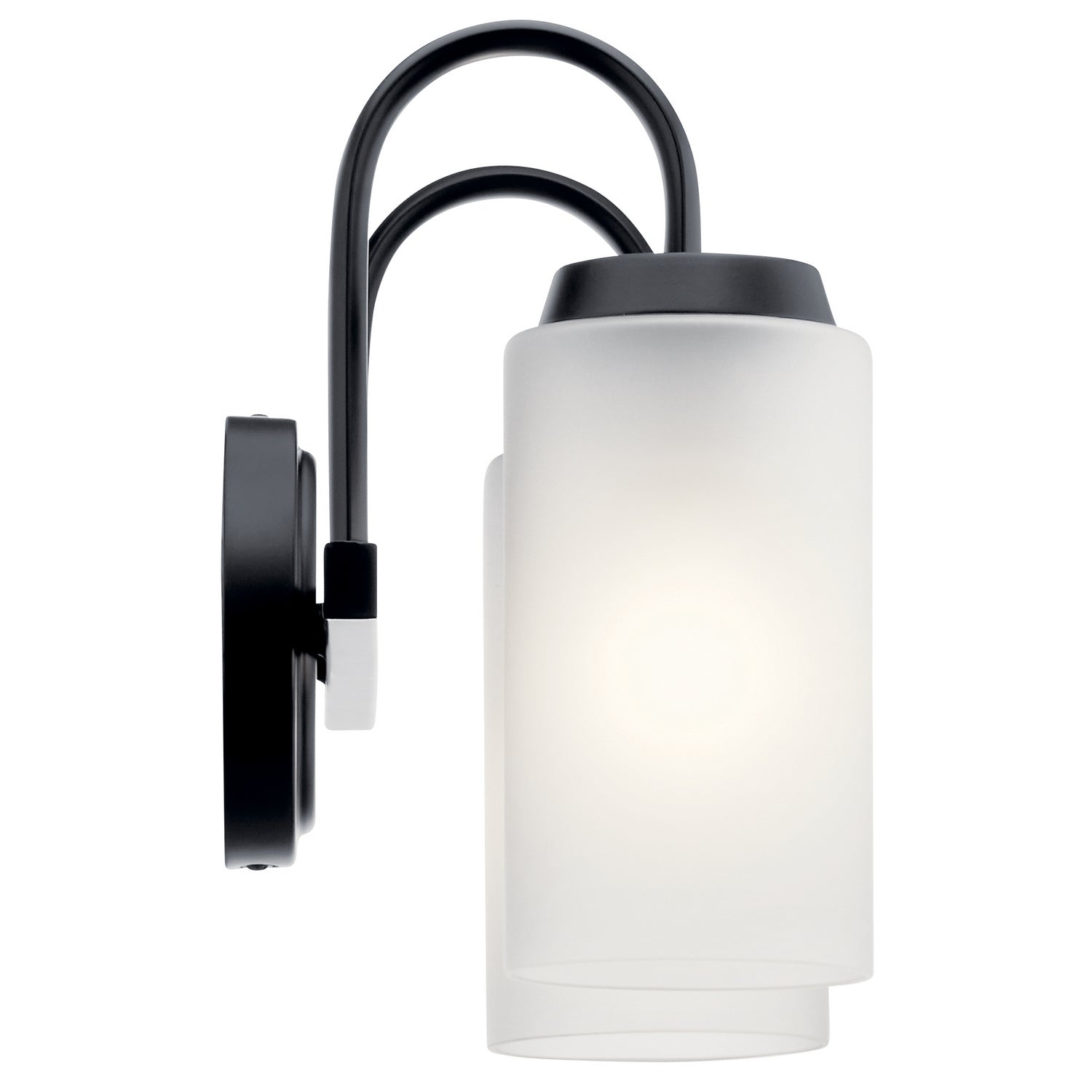 KICHLER 55086BK Kennewick 1 Light Wall Sconce With Etched Glass Olde Bronze