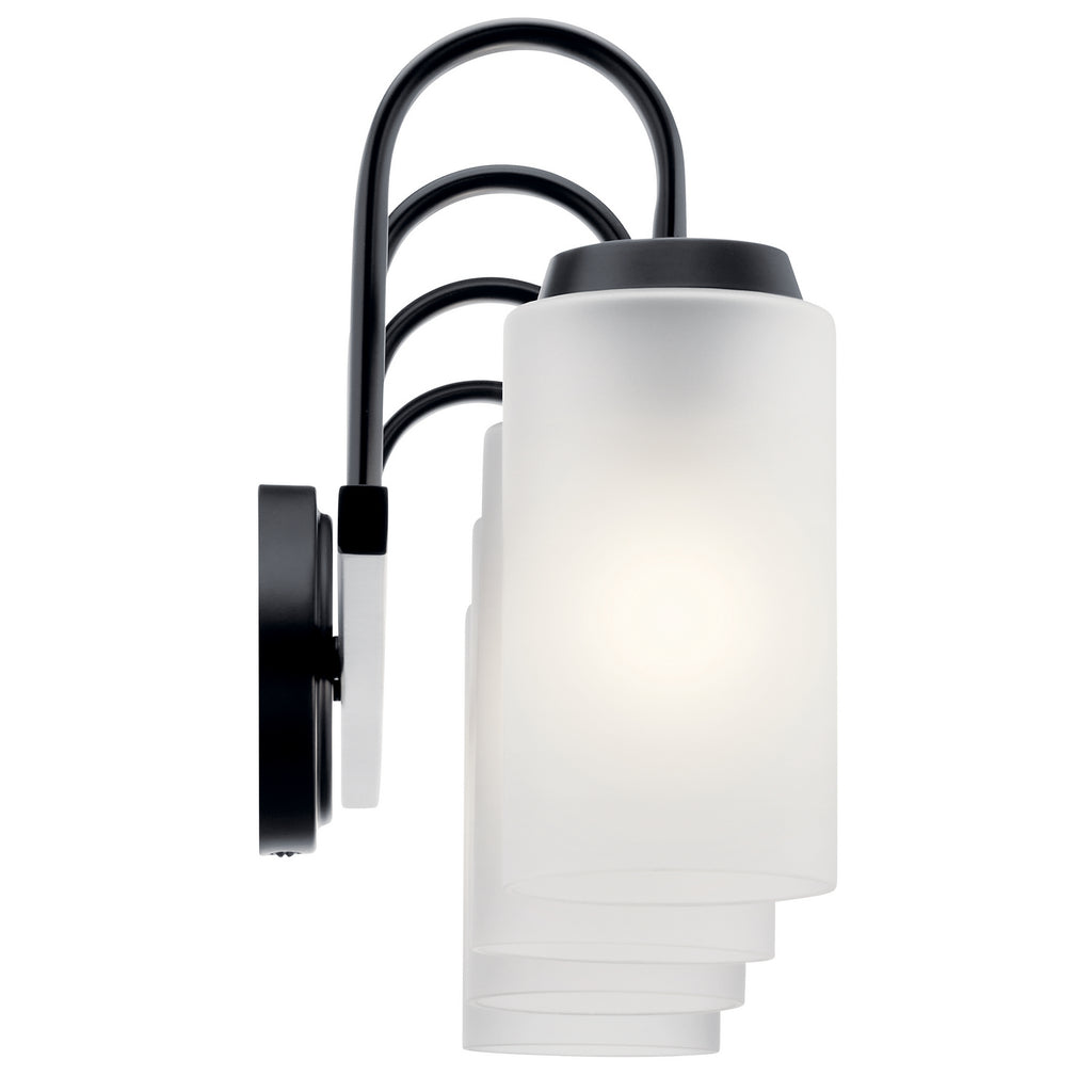 KICHLER 55088BK Kennewick 2 Light Vanity Light With Etched Glass Olde Bronze