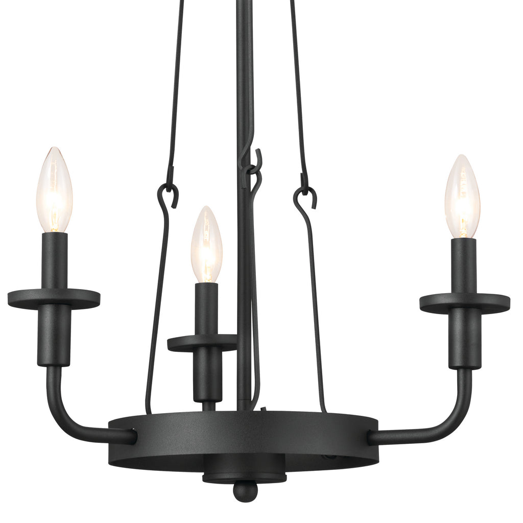 KICHLER 52450BKT Vetivene 20" 3 Light Chandelier Textured Black