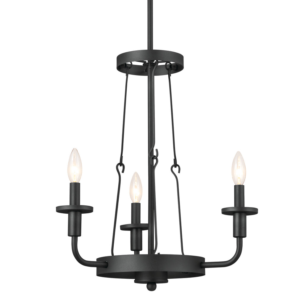 KICHLER 52450BKT Vetivene 20" 3 Light Chandelier Textured Black