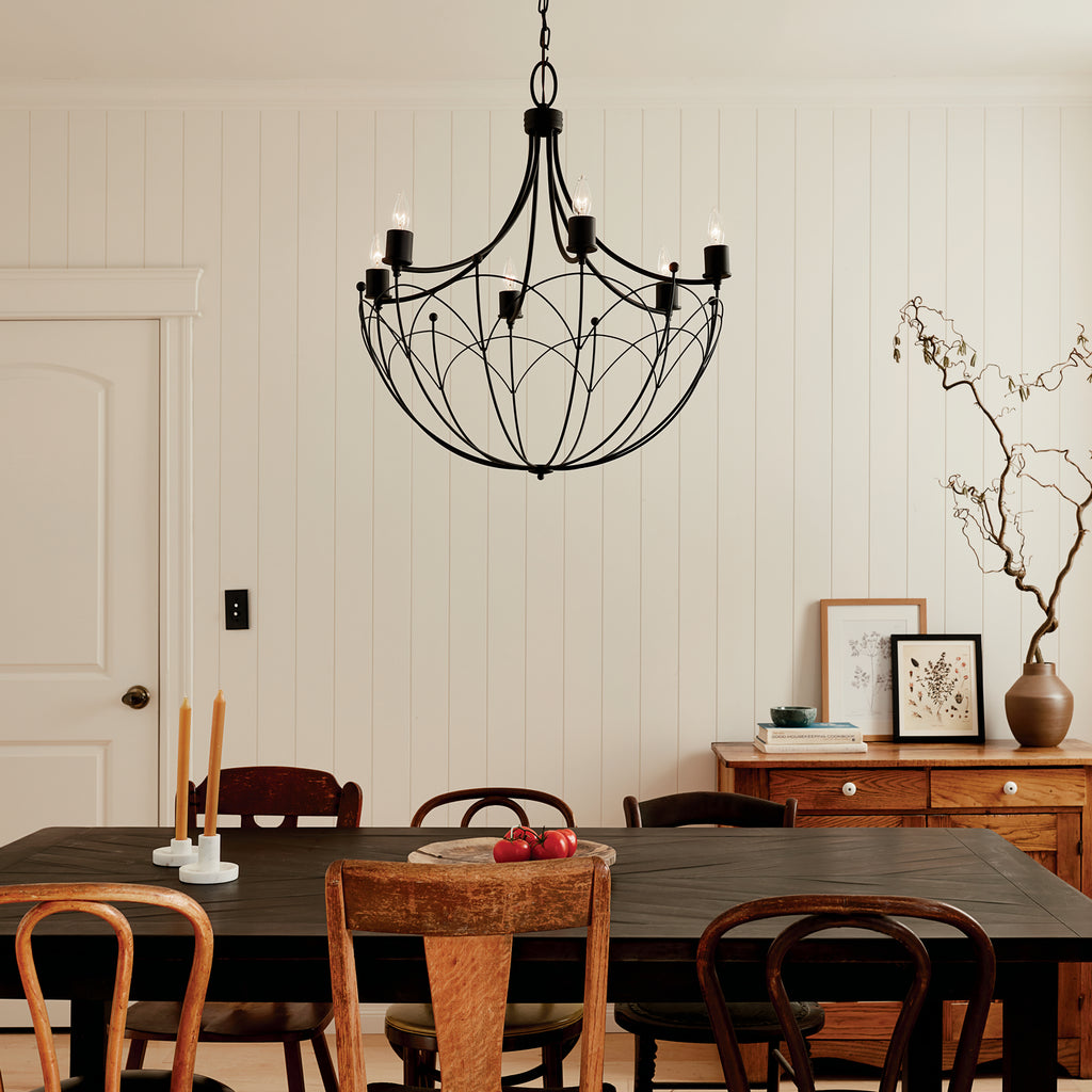 KICHLER 52462BKT Topiary 30" 6 Light Chandelier Textured Black