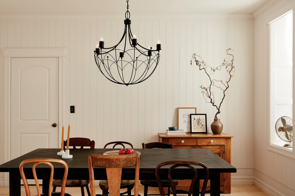 KICHLER 52462BKT Topiary 30" 6 Light Chandelier Textured Black