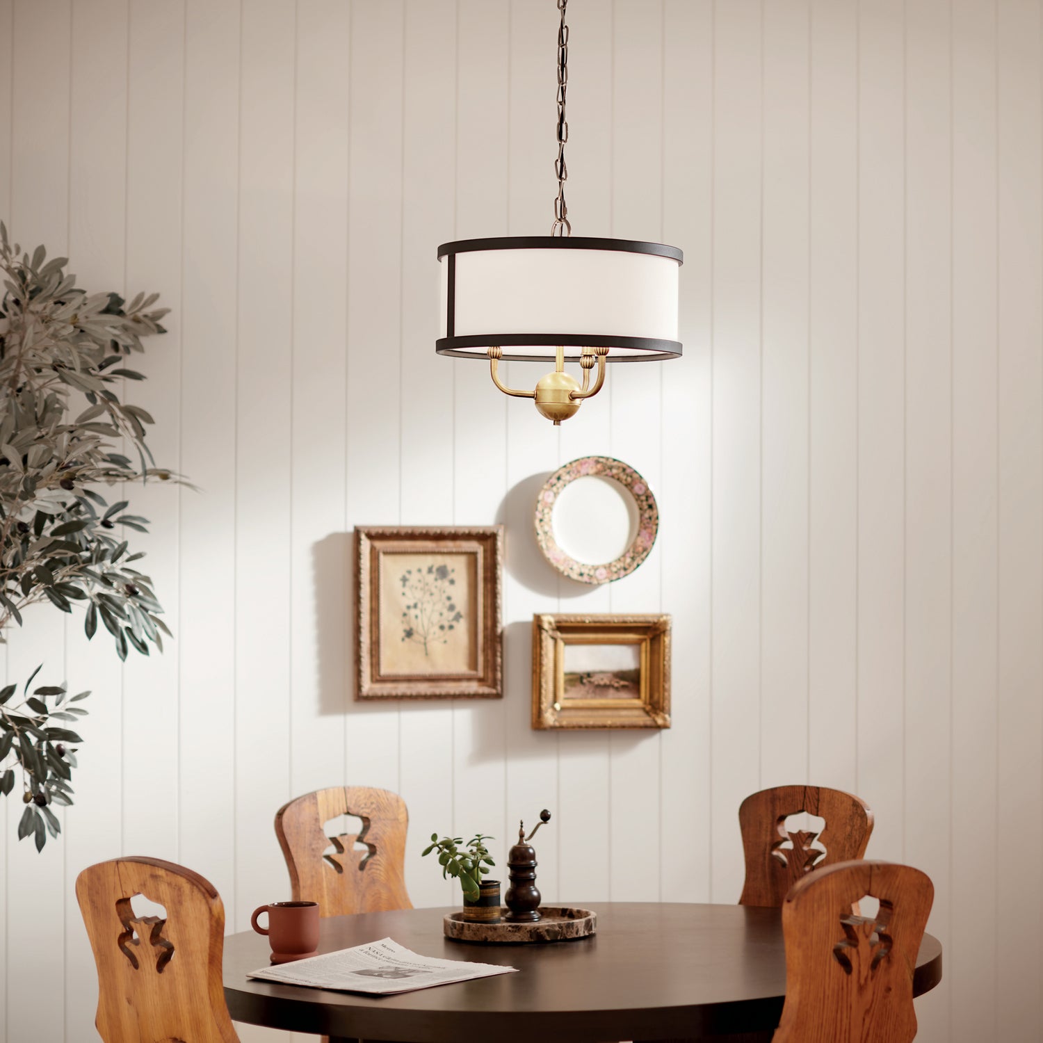 KICHLER 52465NBR Heddle 15" 3 Light Convertible Chandelier Natural Brass