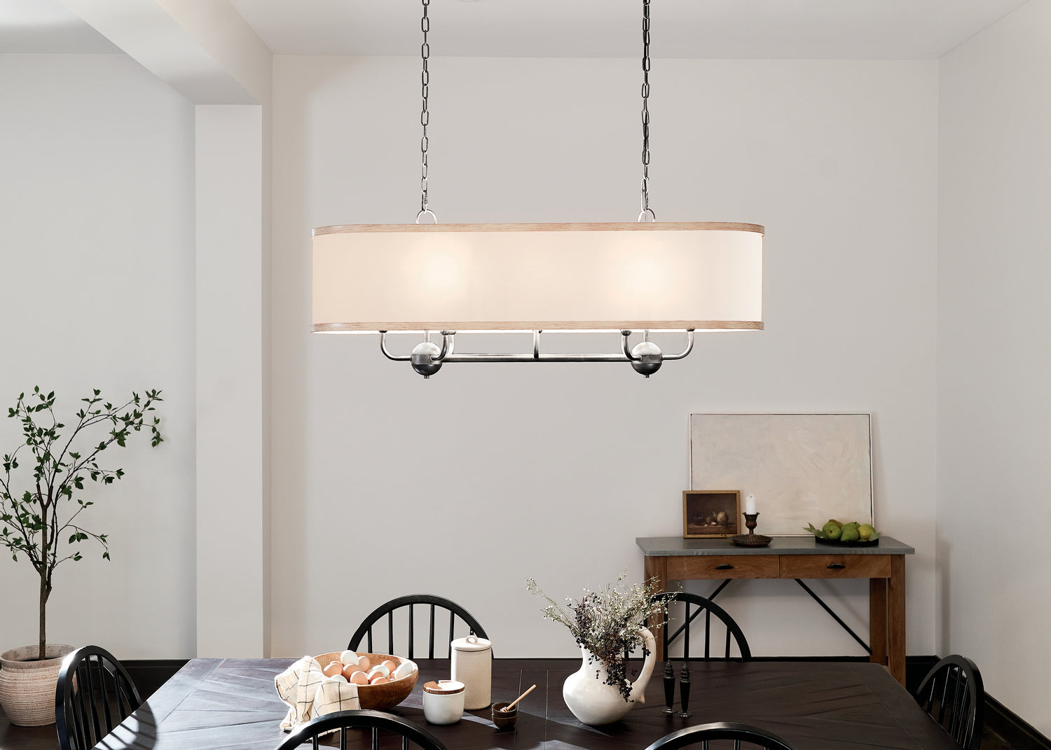 KICHLER 52467AVI Heddle 42.5" 8 Light Linear Chandelier Anvil Iron