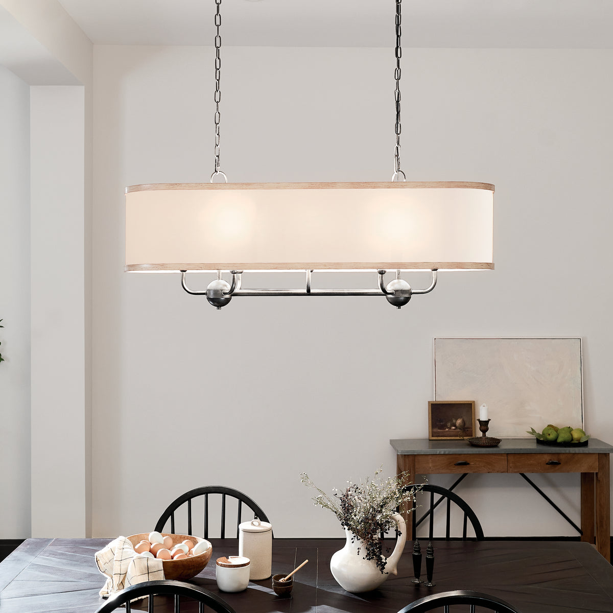 KICHLER 52467AVI Heddle 42.5" 8 Light Linear Chandelier Anvil Iron