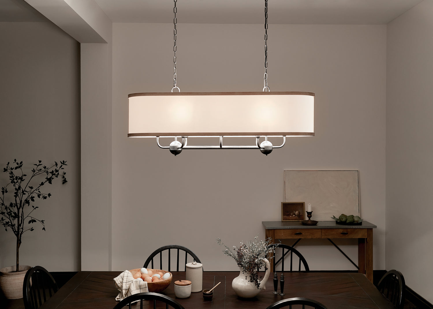 KICHLER 52467AVI Heddle 42.5" 8 Light Linear Chandelier Anvil Iron