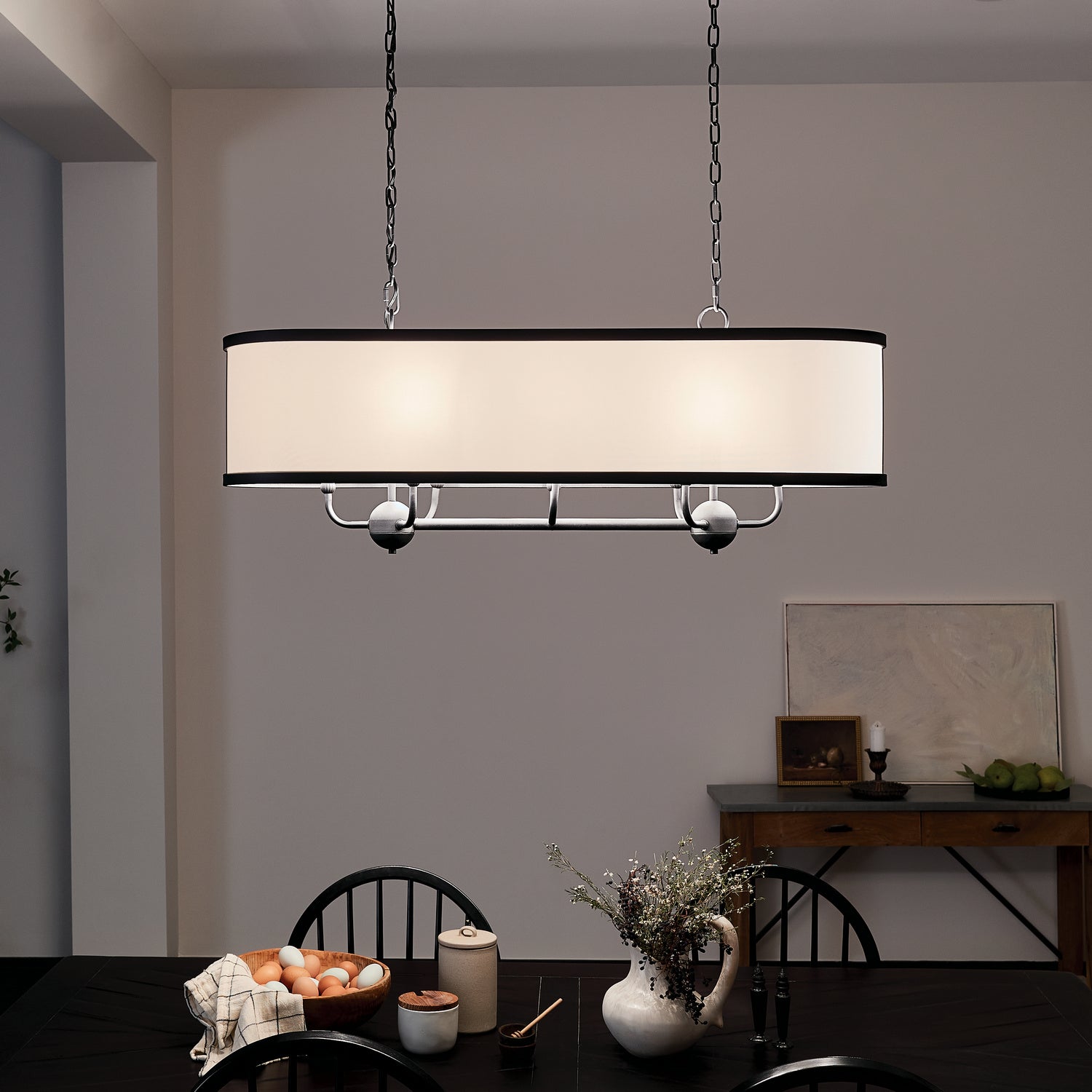 KICHLER 52467BKT Heddle 42.5" 8 Light Linear Chandelier Textured Black
