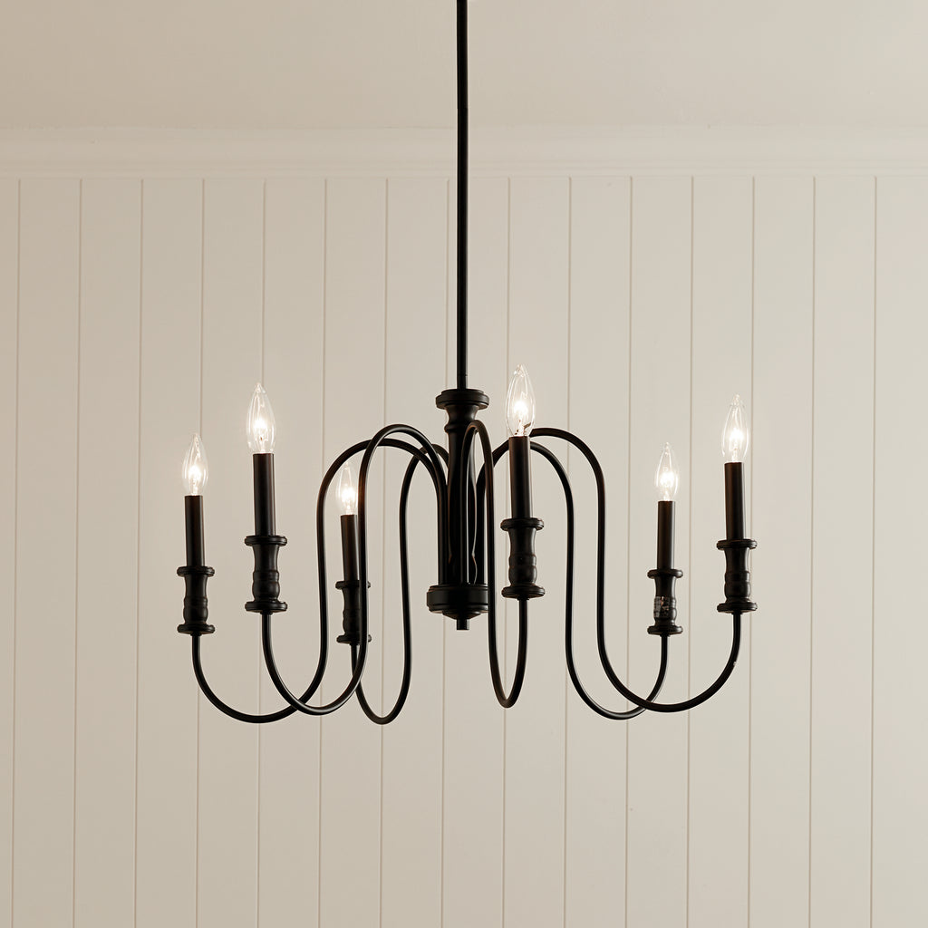 KICHLER 52470BK Karthe 28.5" 6 Light Chandelier Black