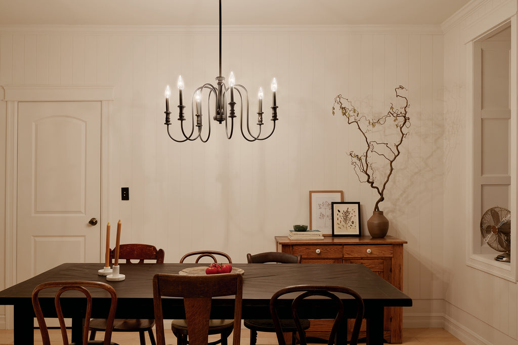 KICHLER 52470BK Karthe 28.5" 6 Light Chandelier Black