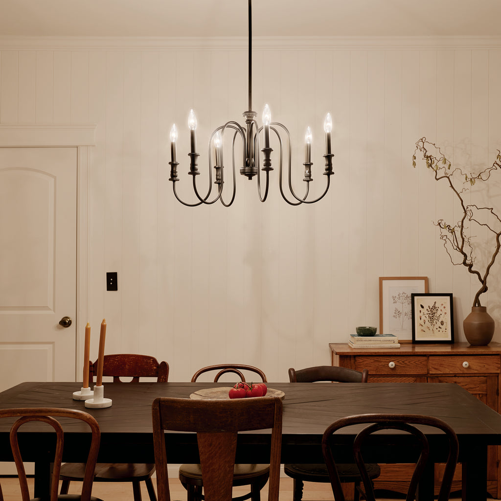 KICHLER 52470BK Karthe 28.5" 6 Light Chandelier Black