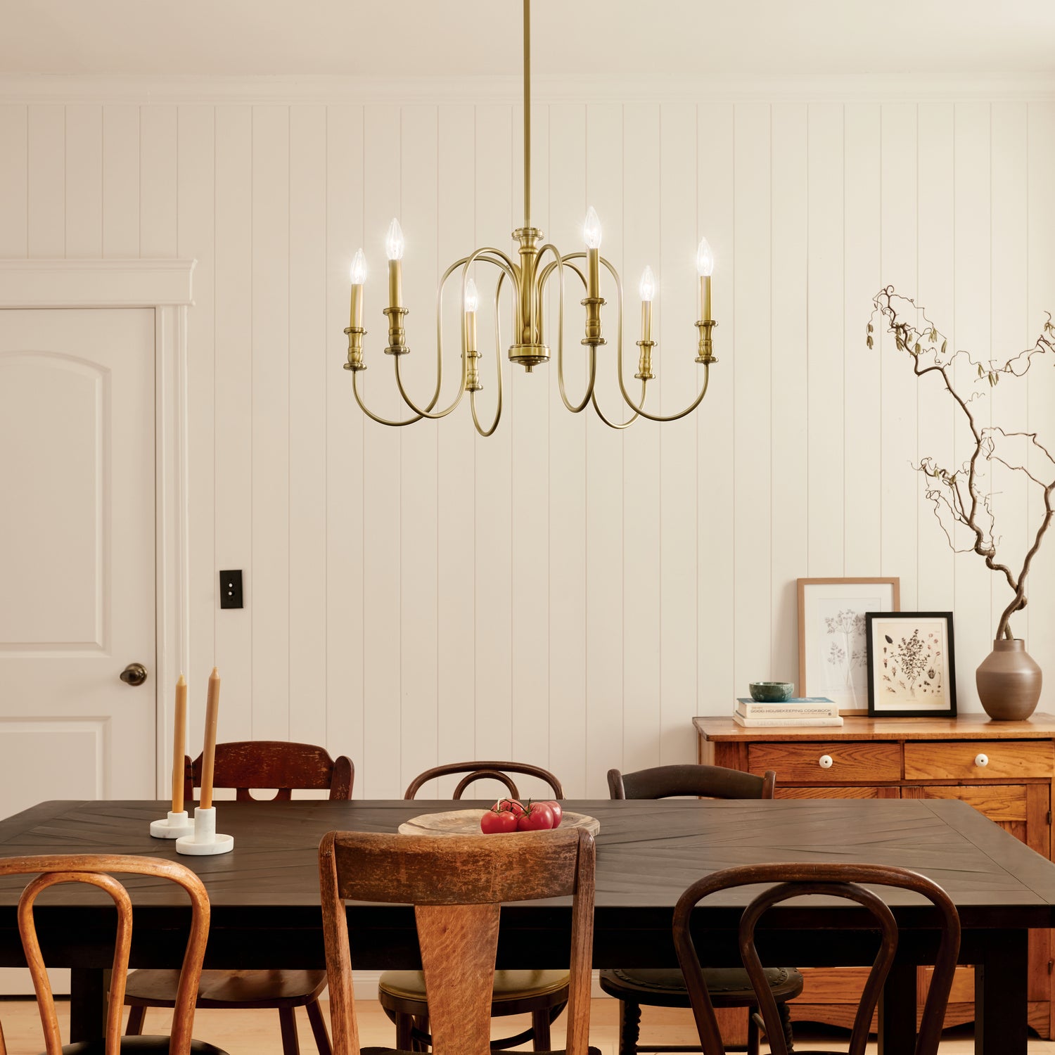 KICHLER 52470NBR Karthe 28.5" 6 Light Chandelier Natural Brass