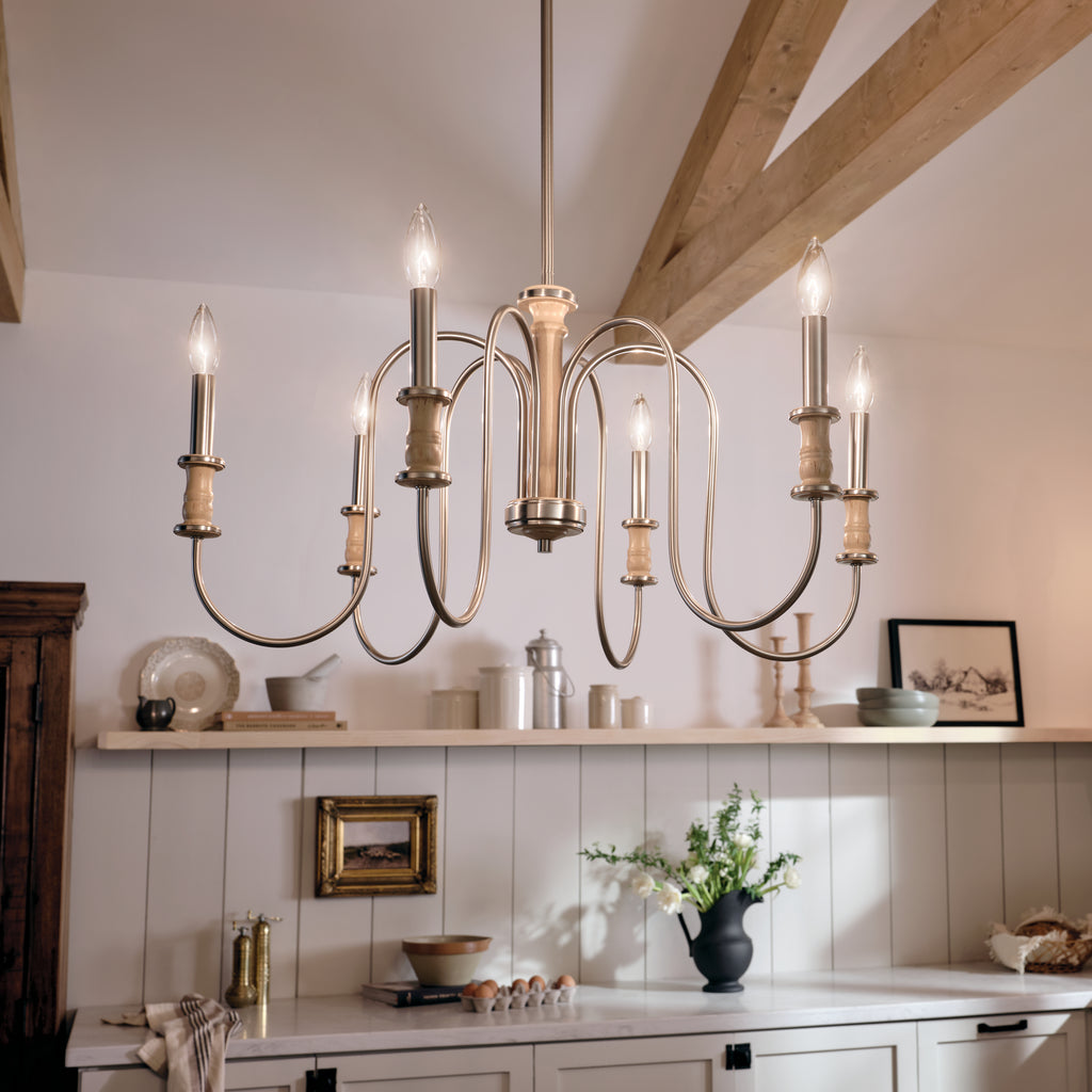 KICHLER 52470NI Karthe 28.5" 6 Light Chandelier Brushed Nickel