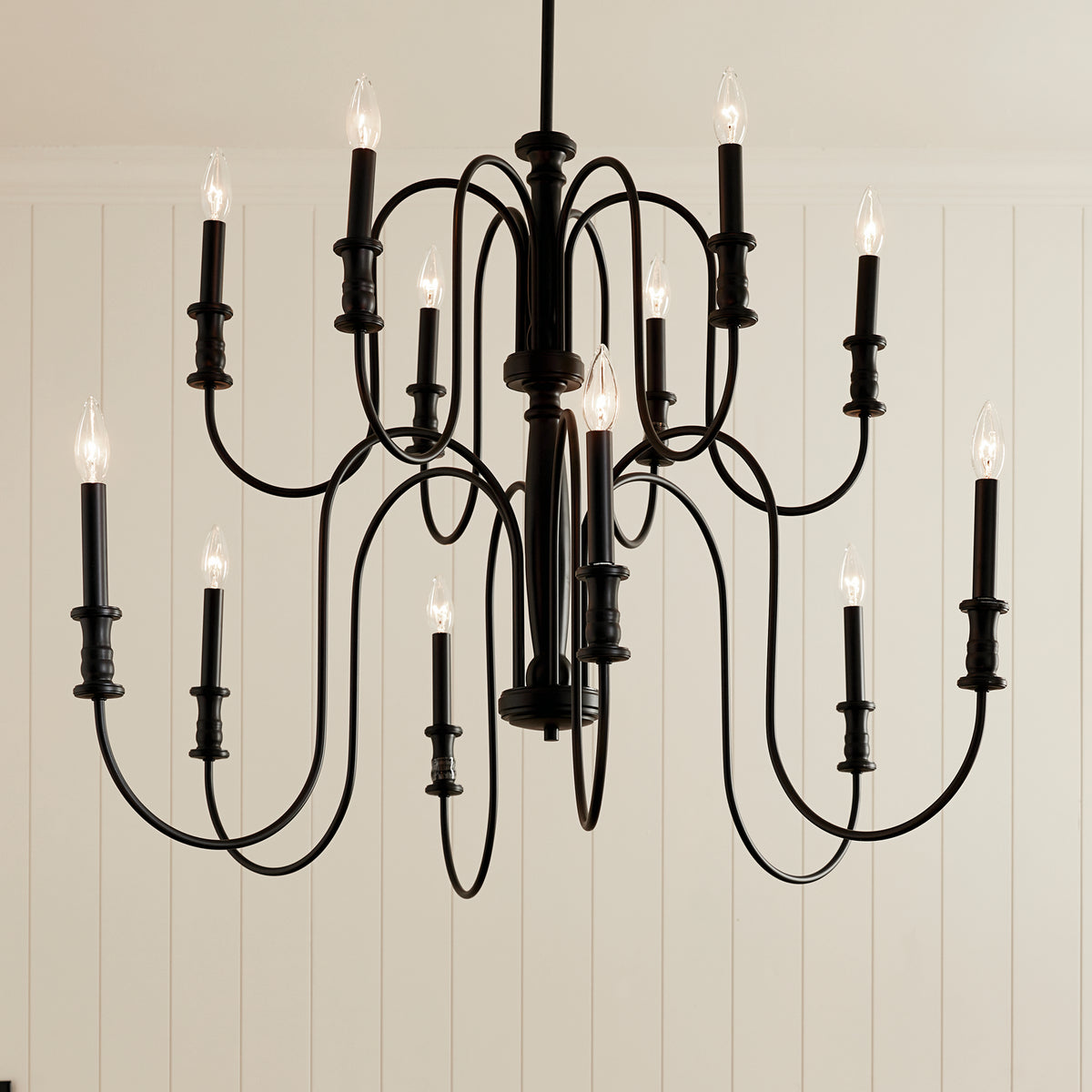 KICHLER 52472BK Karthe 42" 12 Light Chandelier Black