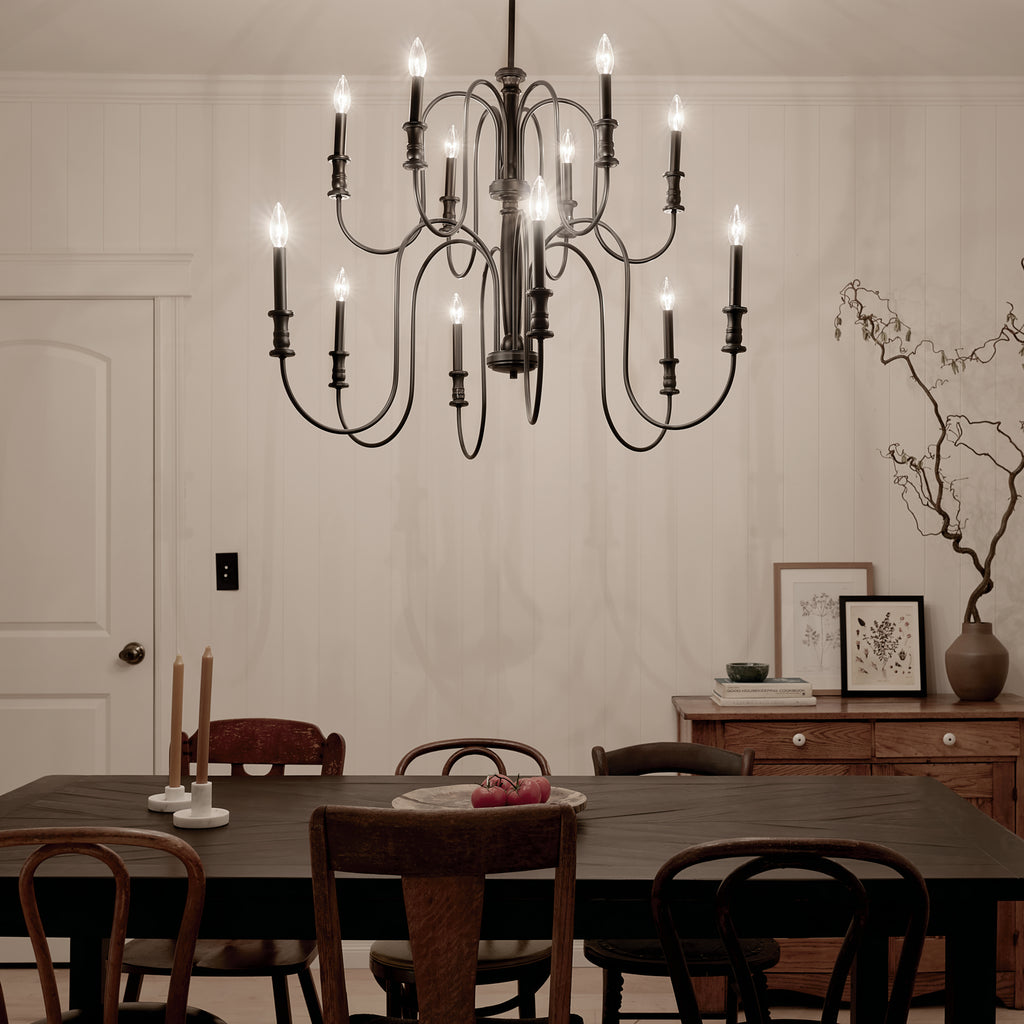KICHLER 52472BK Karthe 42" 12 Light Chandelier Black