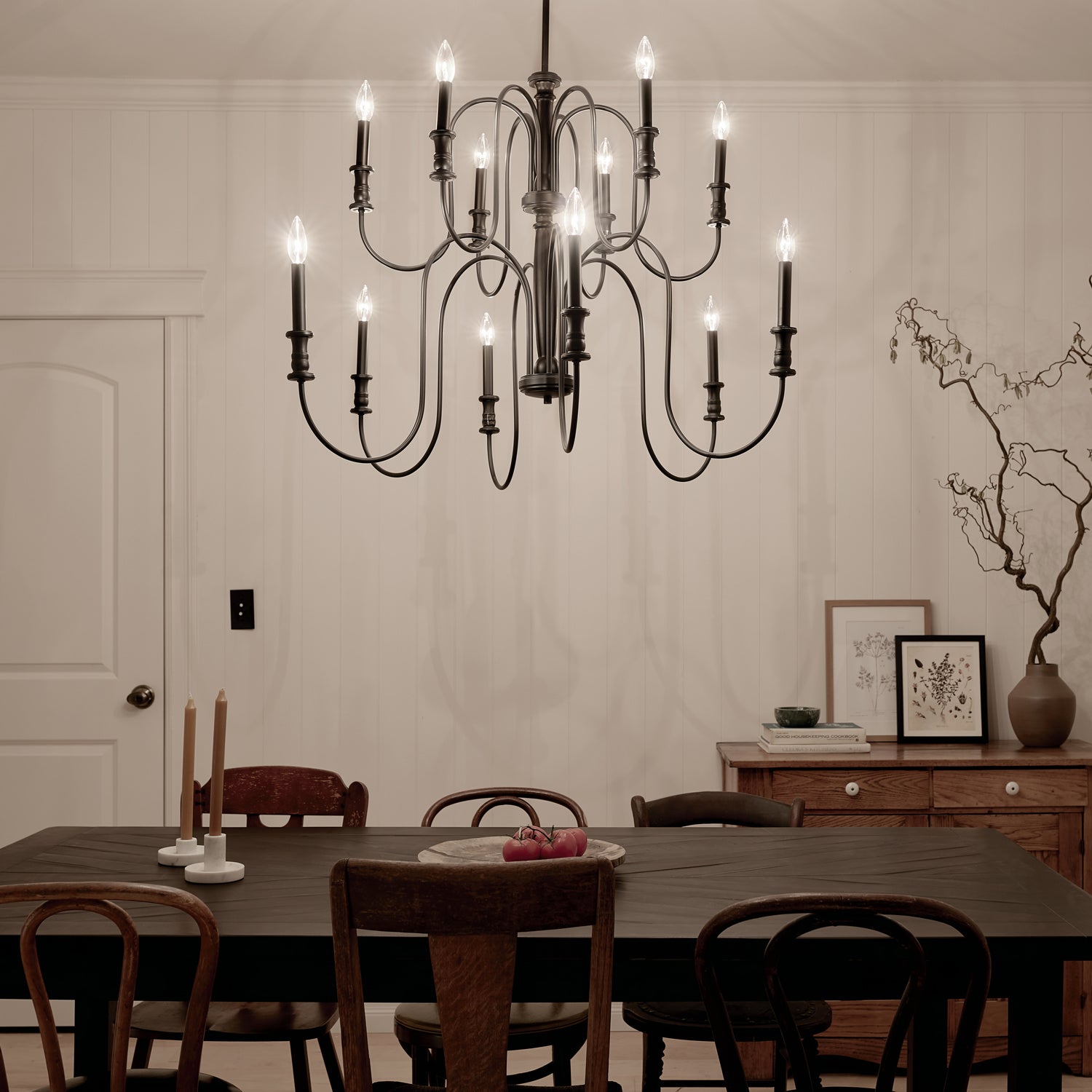 KICHLER 52472BK Karthe 42" 12 Light Chandelier Black