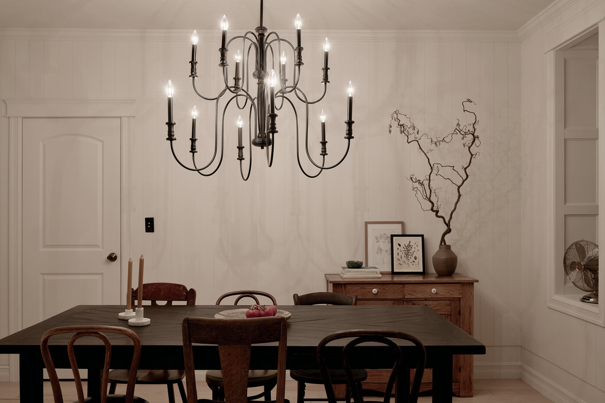 KICHLER 52472BK Karthe 42" 12 Light Chandelier Black