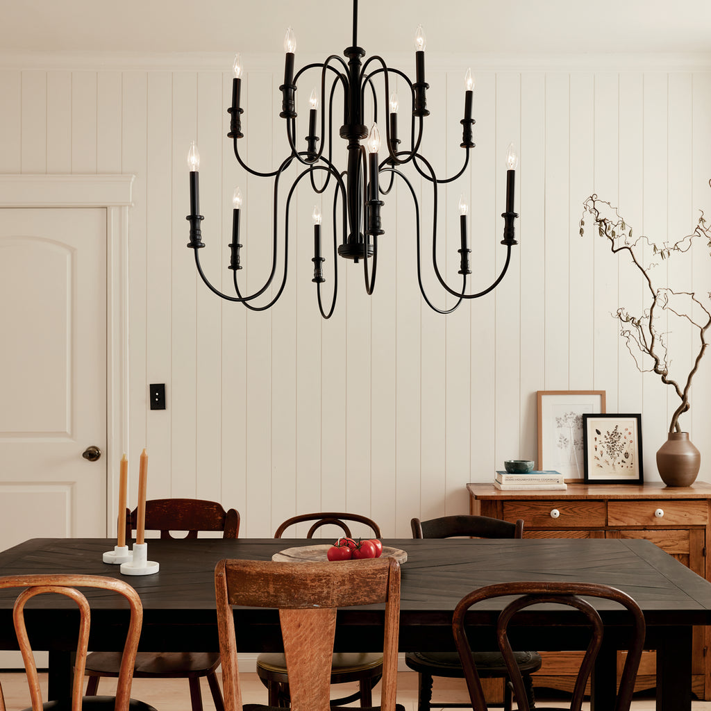 KICHLER 52472BK Karthe 42" 12 Light Chandelier Black