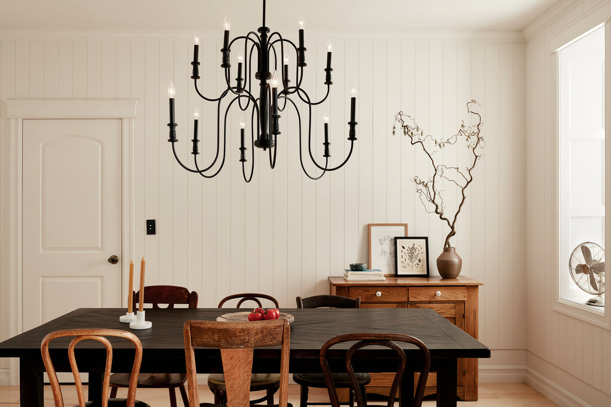 KICHLER 52472BK Karthe 42" 12 Light Chandelier Black