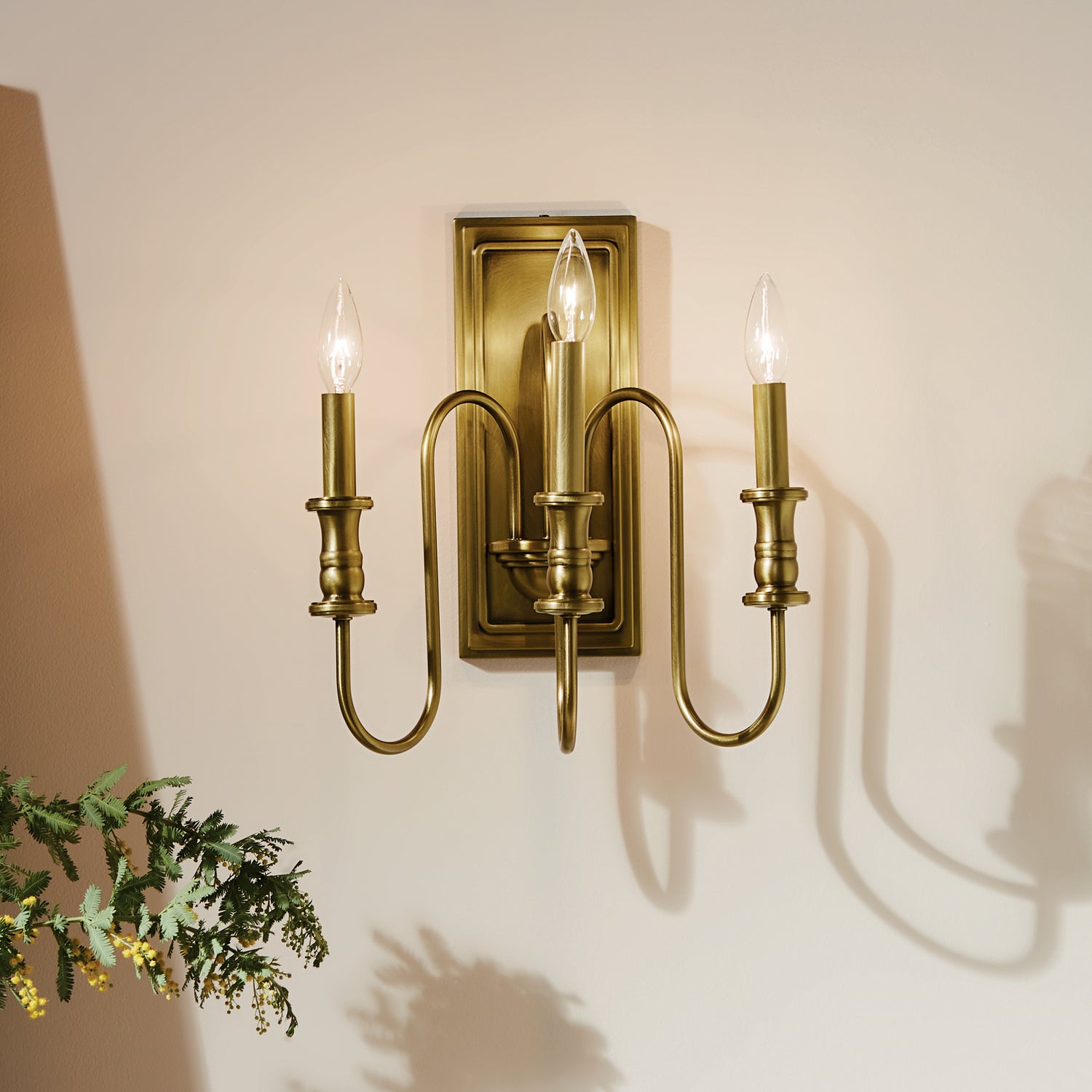 KICHLER 52473NBR Karthe 14" 3 Light Wall Sconce Natural Brass