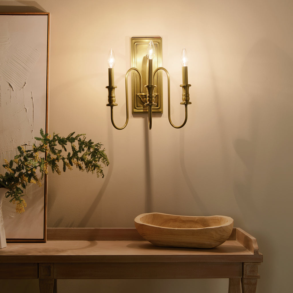 KICHLER 52473NBR Karthe 14" 3 Light Wall Sconce Natural Brass