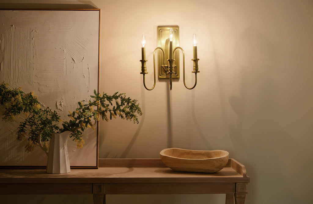 KICHLER 52473NBR Karthe 14" 3 Light Wall Sconce Natural Brass