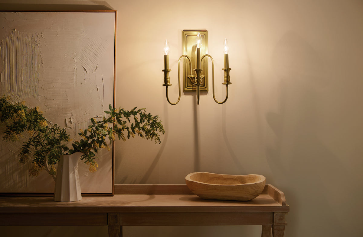 KICHLER 52473NBR Karthe 14" 3 Light Wall Sconce Natural Brass