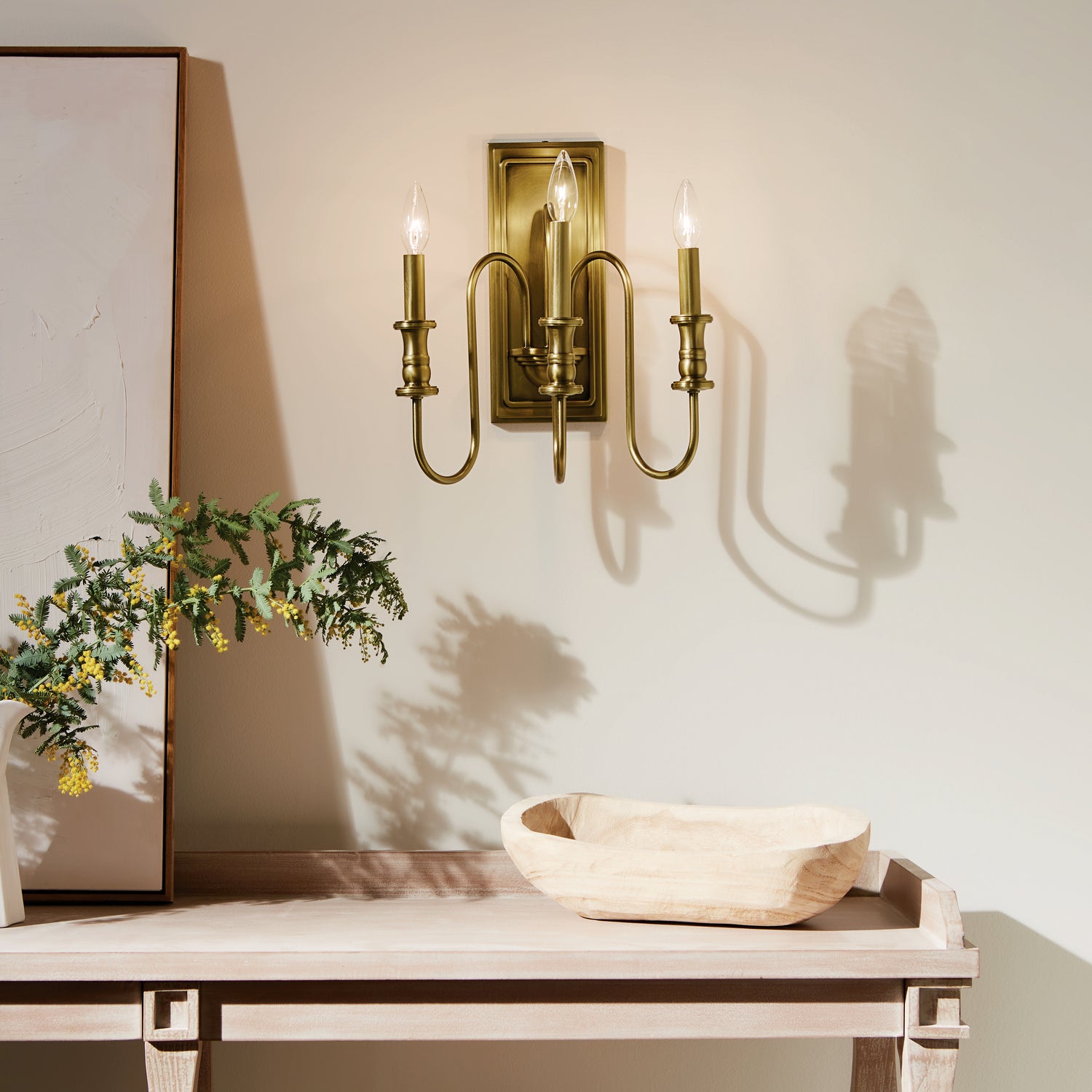 KICHLER 52473NBR Karthe 14" 3 Light Wall Sconce Natural Brass