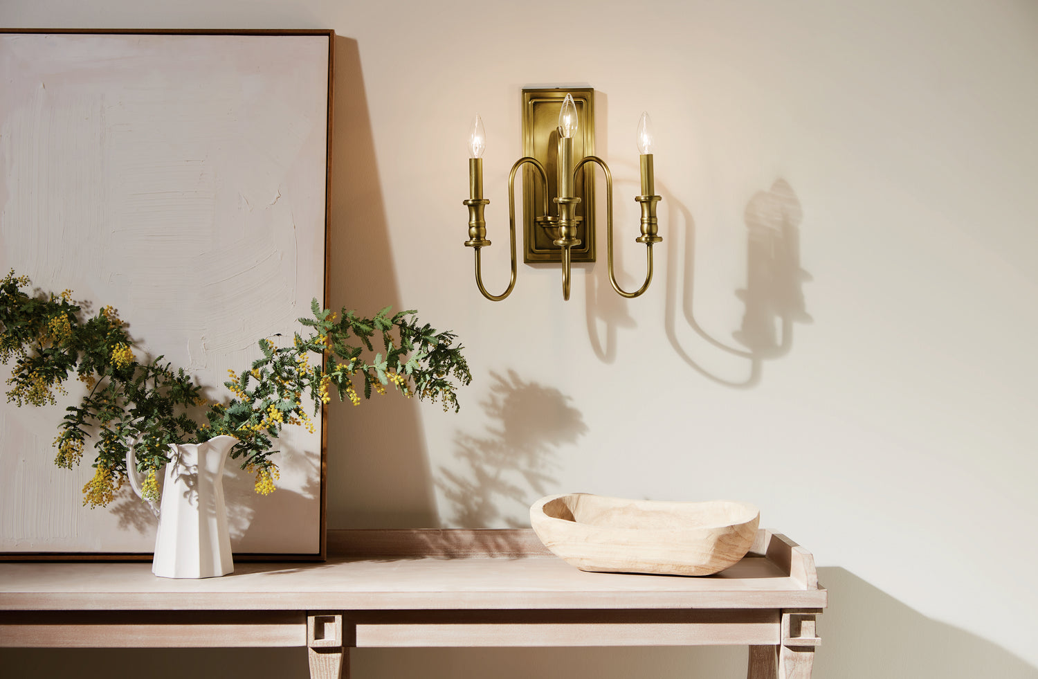 KICHLER 52473NBR Karthe 14" 3 Light Wall Sconce Natural Brass