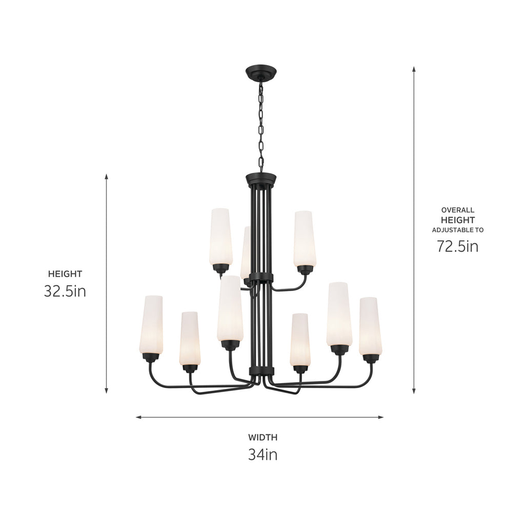 KICHLER 52482BK Truby 34" 9 Light 2-Tier Chandelier Black