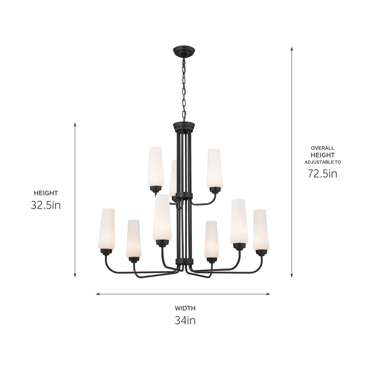 KICHLER 52482BK Truby 34" 9 Light 2-Tier Chandelier Black