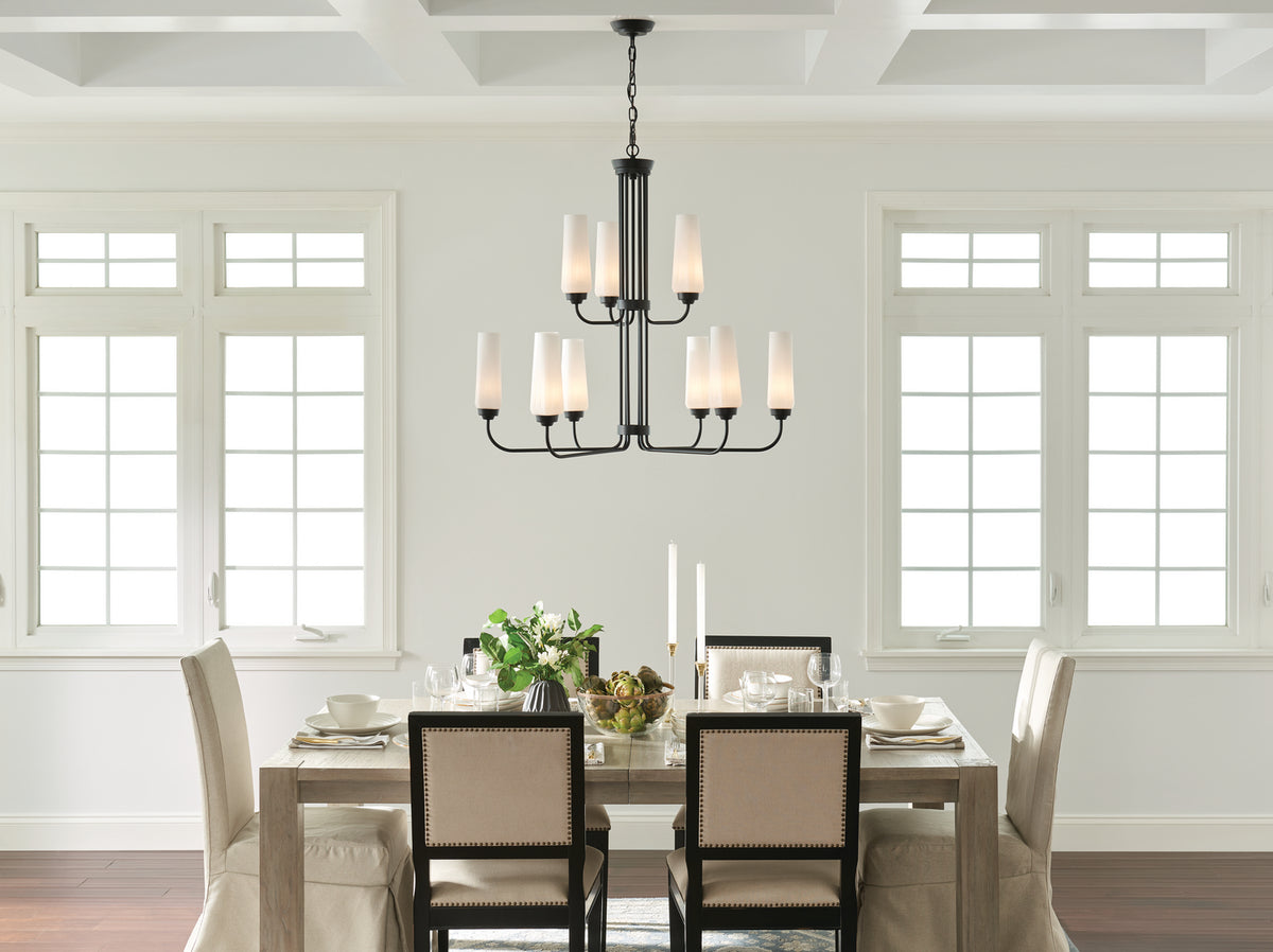 KICHLER 52482BK Truby 34" 9 Light 2-Tier Chandelier Black